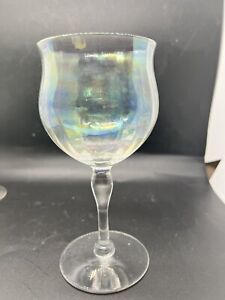 Vintage Optic Iridescent Wine Water Glasses Ribbed Tulip Stemware Set of 4 8 oz