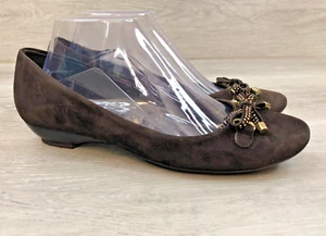 Geox Respira Women EUR 38.5 Brown Suede Leather Slip-On Studded Bow Ballet Flat - Picture 1 of 9