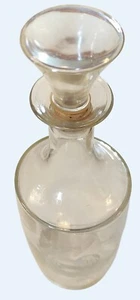 Vtg Clear Glass Decanter Etched Roses Laurel Wreath Bow Design w Corked Stopper - Picture 1 of 5