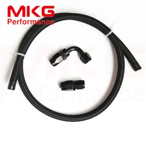 Línea de combustible de aceite trenzado de nailon de acero 8an an8 8 1M + extremo de manguera giratorio recto + 90 ° - Imagen 1 de 6