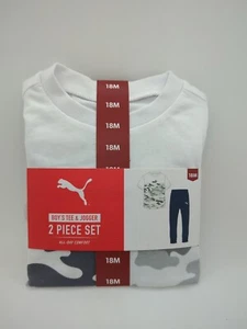 Puma Boy's All Day Comfort 2 Piece Tee and Jogger Set- 18M White/Navy New! - Picture 1 of 11
