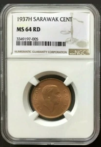 1937 H SARAWAK 1 CENT NGC MS64 RD C.V. Rajah Brooke. 【KM#18】 - Picture 1 of 6