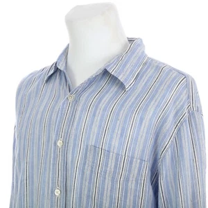 J Crew Leinen blau weiß gestreift lässig Button Down Hemd Herren Large Sommer Strand - Bild 1 von 10