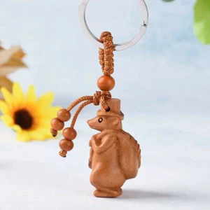 Hot! Beautiful Classical Carved wooden key chain keyring 3D Zodiac-Mouse - Picture 1 of 1