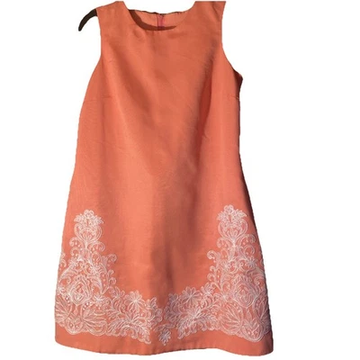 David’s bridal Short Shift Dress Coral Pink W/Appliqués & Side Pockets Sz 8 NWT — 第 1/4 张图片