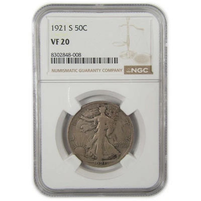 1921 S Liberty Walking Half Dollar VF 20 NGC Silver SKU:I20586 - Image 1 of 4