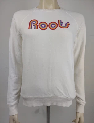 Roots Canada white rainbow logo crew neck pullover sweatshirt ladies XXS 2XS - Image 1 of 4