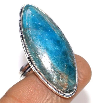 Anillo de apatita azul enchapado en plata 925 hecho a mano joyería tamaño EE. UU. 9,5 GW Foto 1 de 3
