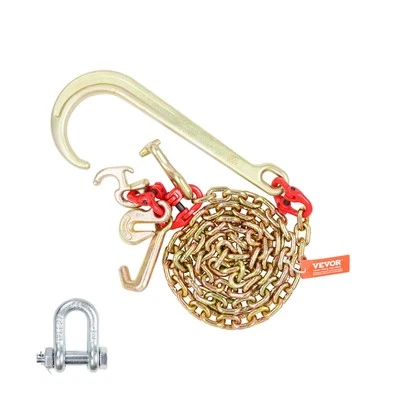 VEVOR Chaîne de Remorquage Crochet J Tige Longue G80 8 mm x 180 cm Crochet RTJ - Photo 1/4