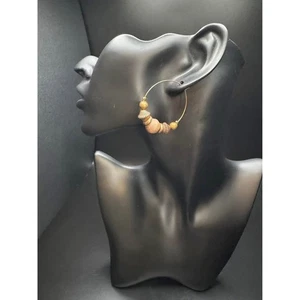 Vintage Brass Gold Beaded Hoop Earrings - Picture 1 of 6