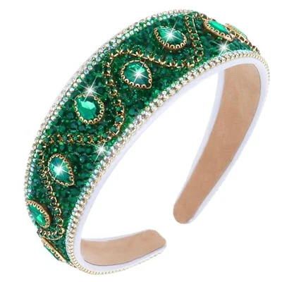  Rhinestone Headband Women St Patrick's Day Wide Fancy Sparkly Bling Green - Image 1 of 4