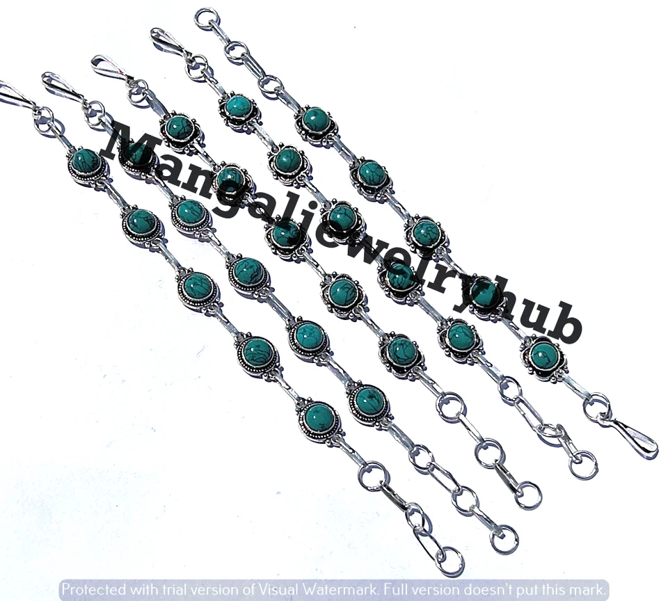 Buy Turquoise Gemstone Bracelets 925 Sterling Silver Plated Handmade Lot Jewelry - Image 1 of 4