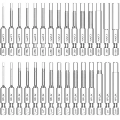 Precision Hex Bit Set: 30 Pieces Magnetic Magnetic Tips, 50mm Long, SAE & Metric - Image 1 of 4
