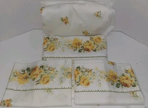 Vintage Springmaid Marvelaire Doppel/Komplett Flach Laken Set Gelbe Rosen MCM USA - Bild 1 von 8