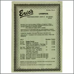 The Rich Kids & Magazine 1978 Eric’s Liverpool Concert Handbill Flyer (UK) - Foto 1 di 1