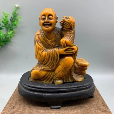 Selo de estátua de Buda esculpida em pedra nobre shoushan 4,1" Arhat kylin deus besta - Imagem 1 de 4