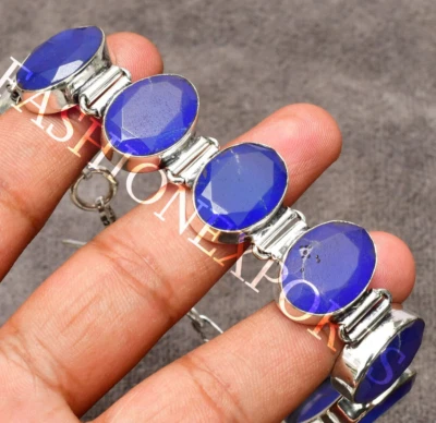 Blue Sapphire Gemstone Handmade 925 Sterling Silver Jewelry Pendant 7-8" Foto 1 de 4