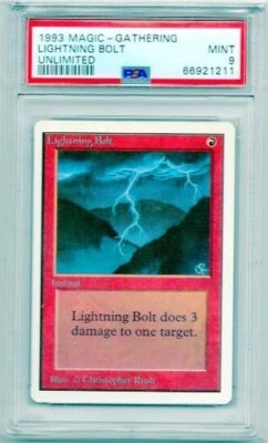 LIGHTNING BOLT MAGIC MTG #162 UNLIMITED PSA #66921211 GRADED MINT 9 1993 - Image 1 of 2