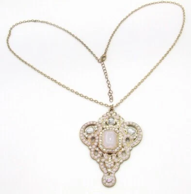 Collar de cadena colgante con racimo de cristal AB de cuarzo rosa sintético bronce-T de 30" Foto 1 de 3