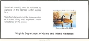 D2K Virginia Duck Stamp 2007 $10.00 s/adh minisheet/1 - Picture 1 of 1