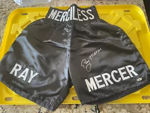 Ray Mercer SIGNED Autographed Custom BLACK BOXING TRUNKS LEAF CERTIFIED - Picture 1 of 1