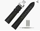 20mm Leather Watch Strap Black Soft w/Deployment Clasp Buckle Watch Band Replace