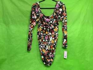 Women’s Floral Print Long Sleeve Velvet Ruched Bodycon Dress - Wild Fable M - Picture 1 of 10
