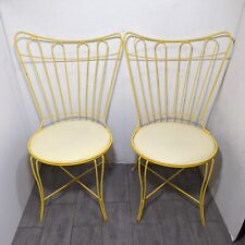 Vintage Mid Century Modern Pair of Homecrest Patio Chairs - Yellow Metal Wire