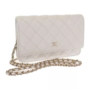 CHANEL Classic Chain Wallet Shoulder Bag Caviar Skin White Women's TGIS - Picture 1 of 14