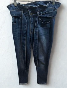 Cest Toi Jeans Women's 5 Paperbag Skinny Ankle Blue High Rise Belt Stretch Y2K - Picture 1 of 8