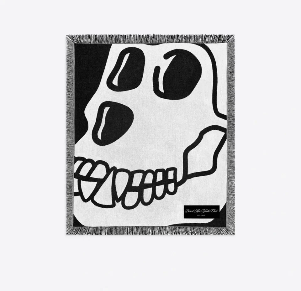 无聊猿游艇俱乐部扔毯带BAYC头骨标志50 x 60英寸挂毯地毯 — 第 1/1 张图片