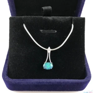 925 Sterling Silver Natural Australian Opal Necklace Pendant, Jewelry, CZs - Picture 1 of 10