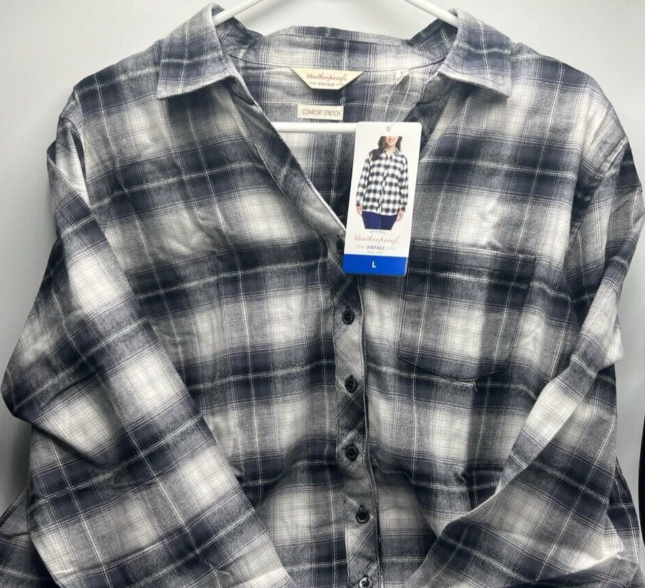 Weatherproof Vintage Shirt Adult Large Black Plaid Button-up Womens