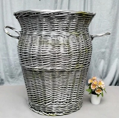 Wäschekorb Silber/Grün Dekoration Korb Weiden?? Dekokorb E 849 - Bild 1 von 4