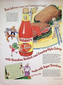 VINTAGE 1940s Print Ad ~ Snider's Catsup ~Turn leftover meat into "company hash" - Picture 1 of 1