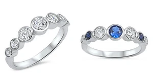 Sterling Silver 925 SEMI HALF ETERNITY CLEAR CZ BLUE SAPPHIRE RINGS SIZES 5-10** - Picture 1 of 4