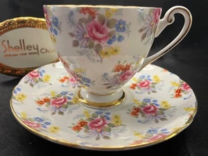 SHELLEY GEORGIAN CHINTZ  #14273  RIPON SHAPE  CUP and SAUCER  with  GOLD TRIM - Picture 1 of 8
