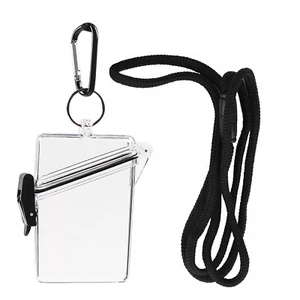 1*Waterproof ID Card Clear Holder Hard Case Plastic Protector With Lanyard - Picture 1 of 16