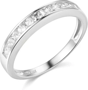 1 Ct Princess Real 14k White Gold Created Damond Engagement Wedding Band Ring - Picture 1 of 3