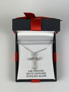 Women’s Lab Created White Sapphire Sterling Silver Cross Pendant Necklace New - Picture 1 of 5