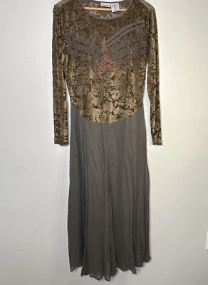Vintage Newport News Size 8 Dress Romantic Gothic Boho Embroidered Witchy Rayon - Image 1 of 4