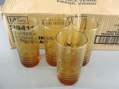 LIBBEY CASCADE 29411 YELLOW AMBER 12oz BEVERAGE DRINK GLASS LOT 4 RESTAURANT VTG - Image 1 of 4