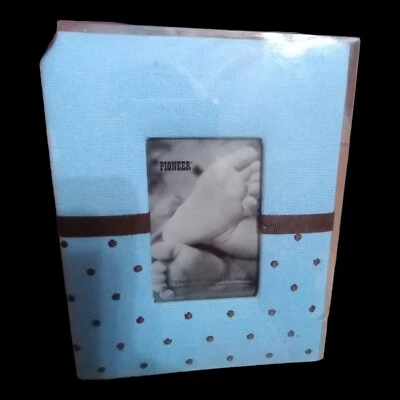 Nuevo álbum de fotos Pioneer BEM100-B Baby Dot marco de tela 4"X6" azul/marrón ¡Lindo! Foto 1 de 4