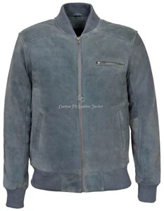 Men's Bomber Jacket Grey Suede Street Inspired Biker Style Leather Jacket 275-Z - Picture 1 of 7