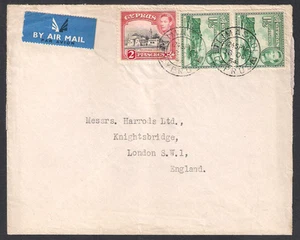 CYPRUS 1954 LIMASSOL MAILED COVER TO LONDON ENGLAND with RARE AIRMAIL LABEL - Picture 1 of 2