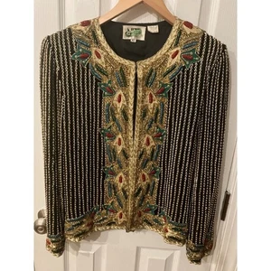 Vintage Nite Line Limited Silk Beaded Sequin Jacket XL Festive Formal - Picture 1 of 8