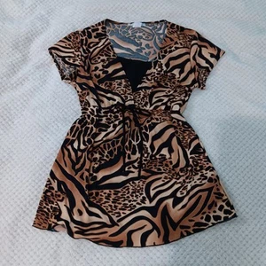 Carol Rose Mob Wife Vtg Babydoll Top Animal Print Empire Waist Bow Detail Small - Picture 1 of 10