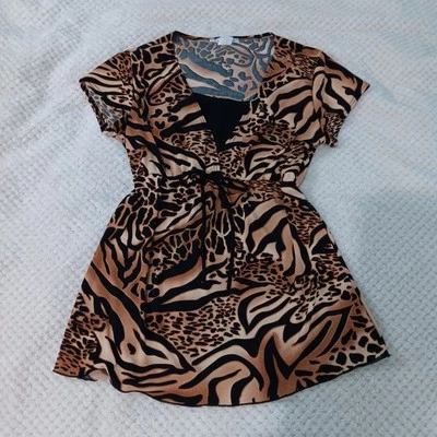 Carol Rose Mob Wife 复古娃娃上衣动物印花帝国腰弓细节小号 — 第 1/4 张图片