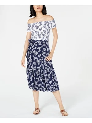 MAISON JULES Womens Navy Printed Short Sleeve Midi Sheath Dress Size: 8 - Image 1 of 4