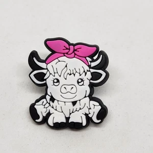 White Cow Option 2 Rubber Pin Black Tone Backing Lapel Backpack Hat Brooch - Picture 1 of 2